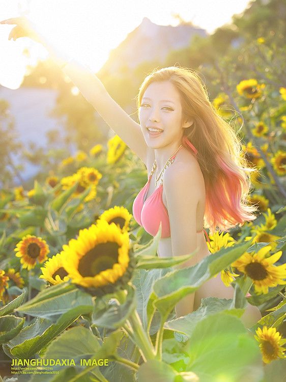 阳光美女向日葵园性感比基尼写真